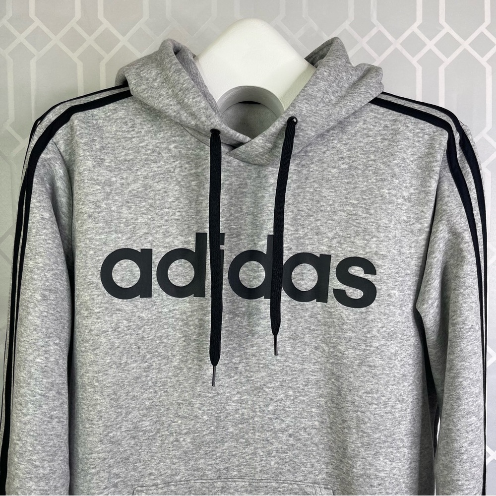 Adidas Essentials 3-Stripes Medium Gray Heather Pullover Fleece Hoodie Size M